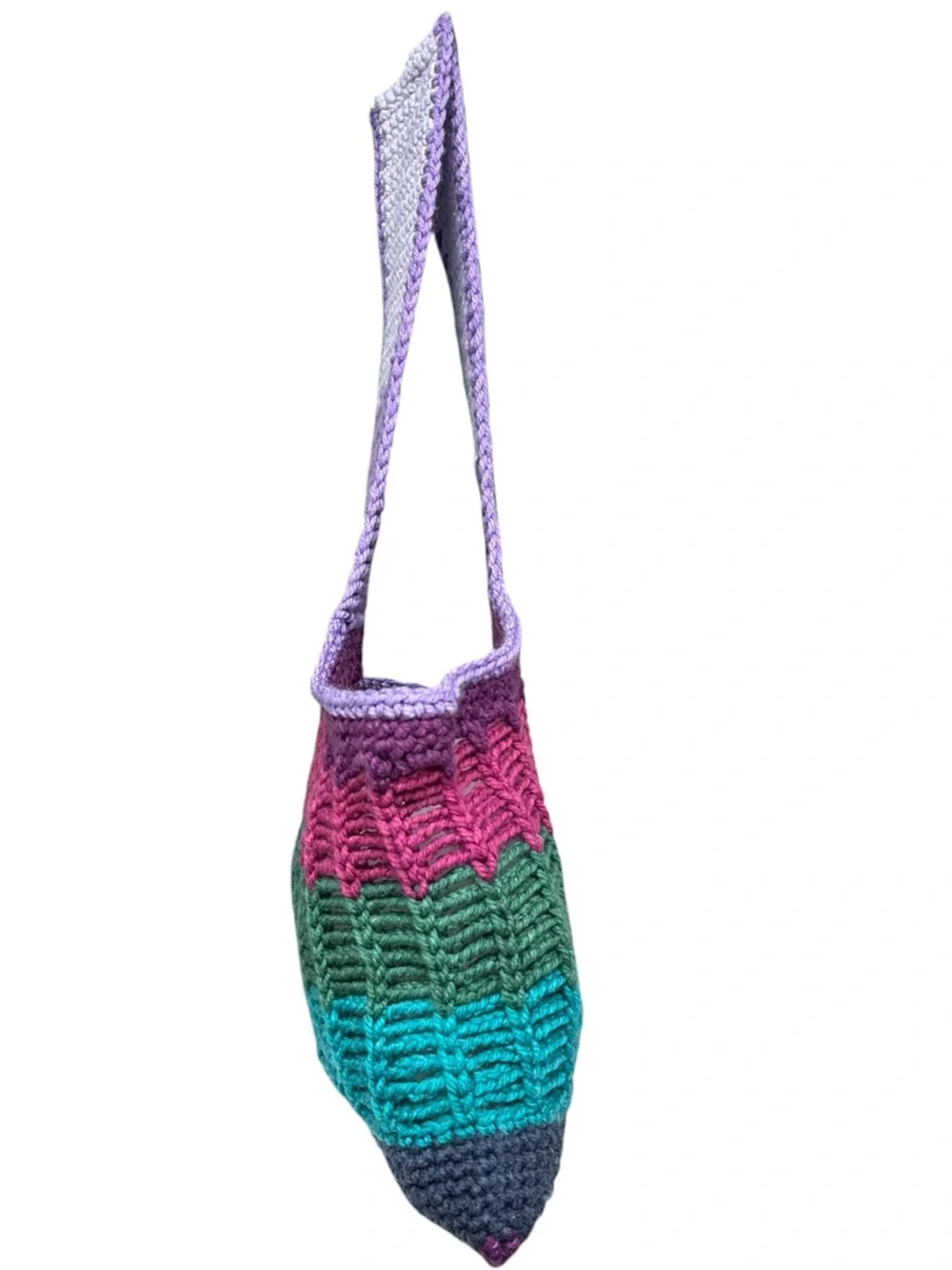 Handmade Crochet Colorblock Market Tote Bag Purple Teal Pink Boho Festival Bag